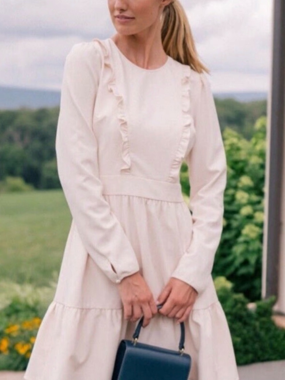 Gal Meets Glam Hayley Long Sleeve Dress Ruffle Size 4 Cream